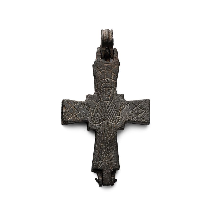 Byzantine Bronze Reliquary Cross Pendant