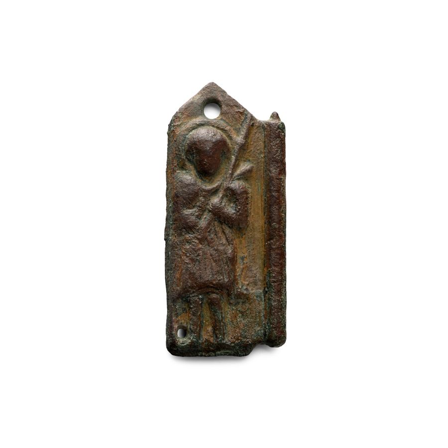 Byzantine Bronze Folding Icon with Military Saint