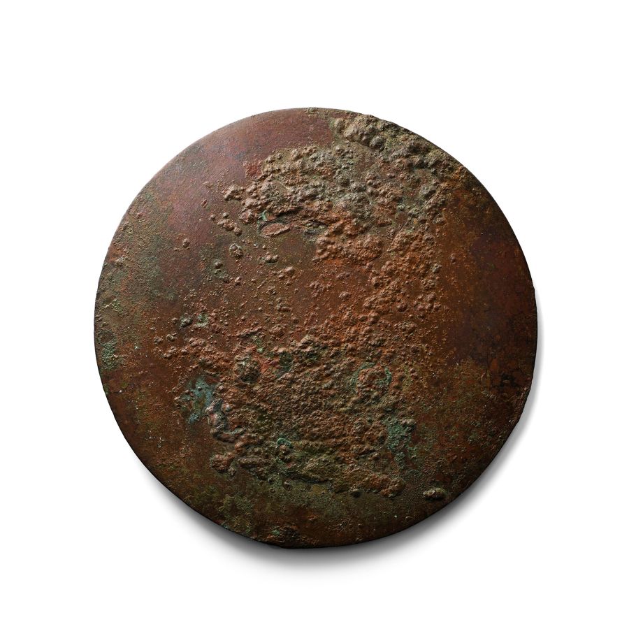 Large Roman Bronze Mirror with Three Graces Silver Plaque