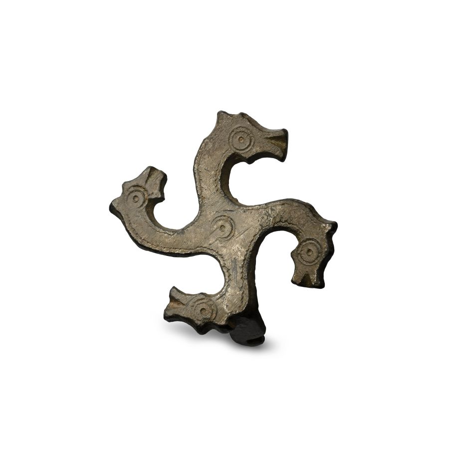 Roman Bronze Horse-Head Fylfot Plate Brooch