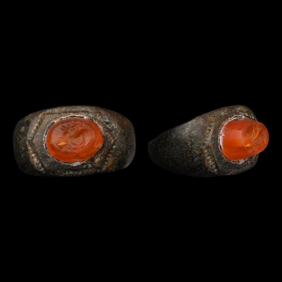Roman Silver Ring with Carnelian Dolphin Gemstone