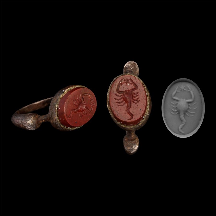 Roman Silver Ring with Jasper Scorpion Gemstone