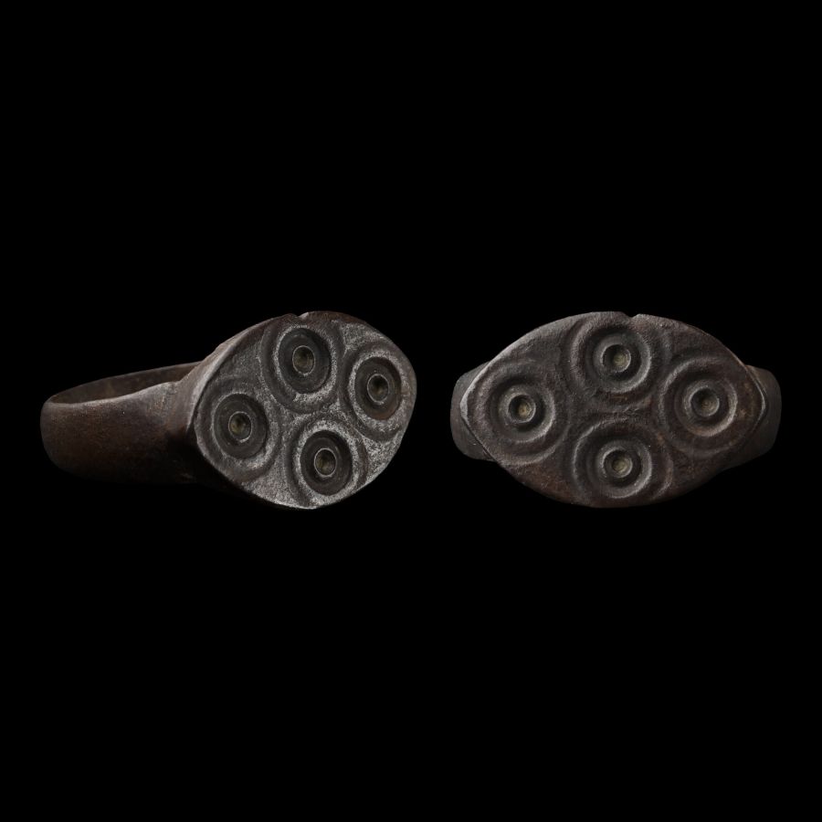 Medieval Bronze Ring with Ring-and-Dot Cross