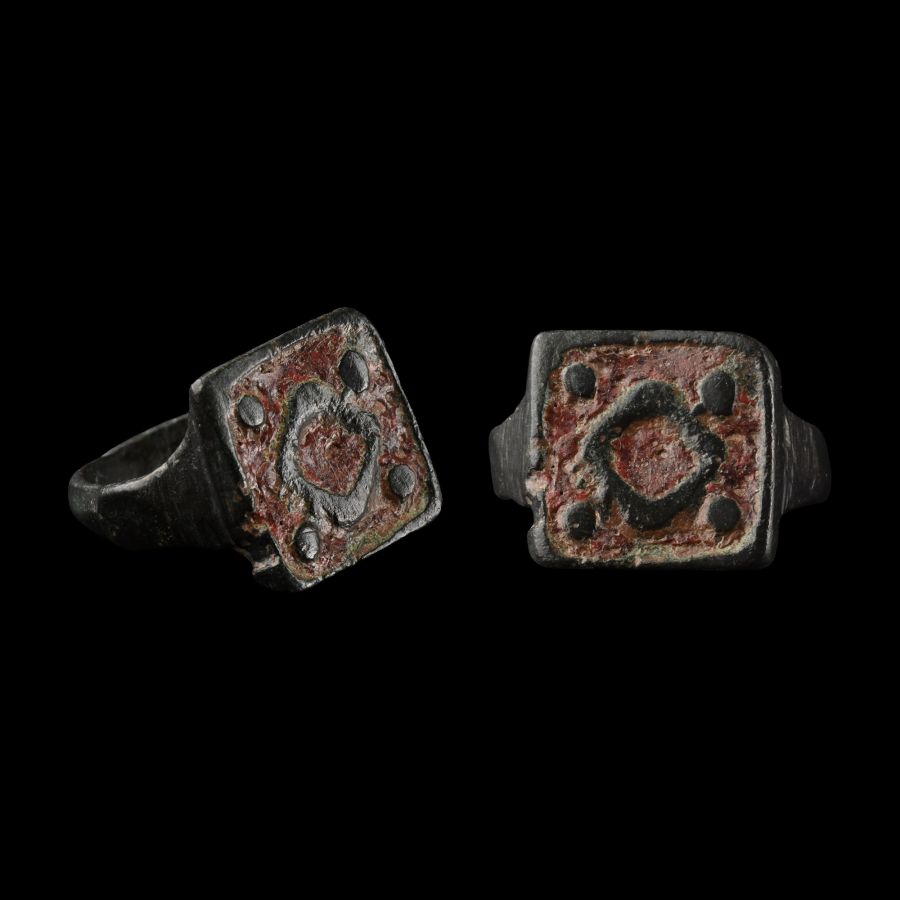 Medieval Bronze Ring with Lozenge and Pellets