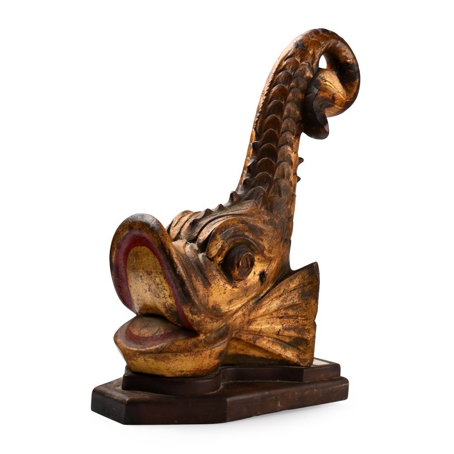Large Ship's Gilt Wood Dolphin Mount