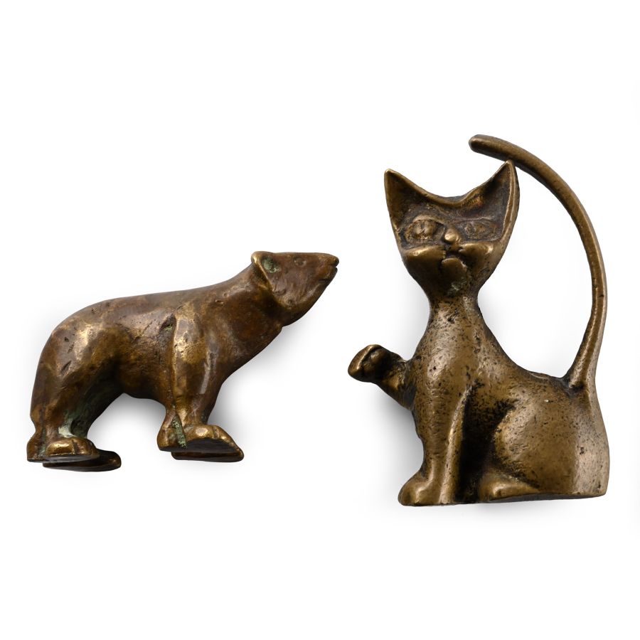 Brass Cat and Bear Statuettes