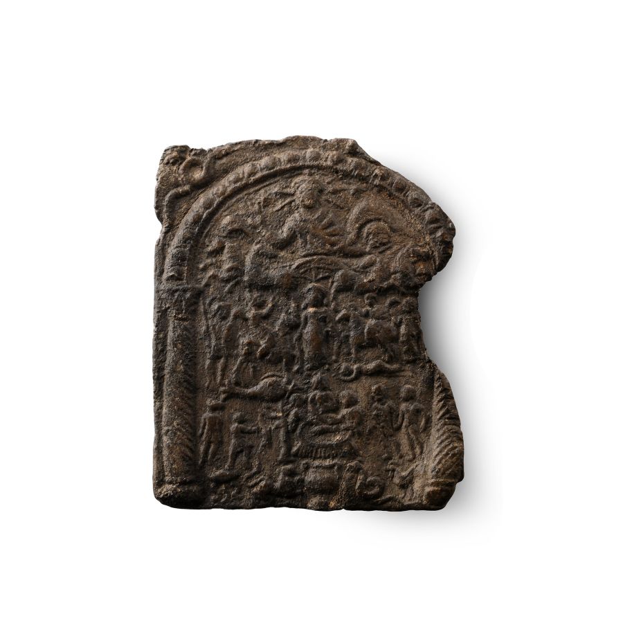 Roman Danubian Votive Lead Plaque with Dioscuri and Helen of Troy