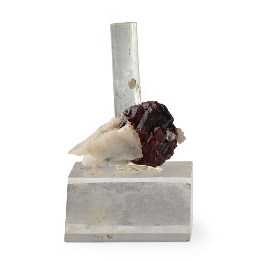 Andradite Garnet and Aquamarine Crystal Mineral Display Specimen