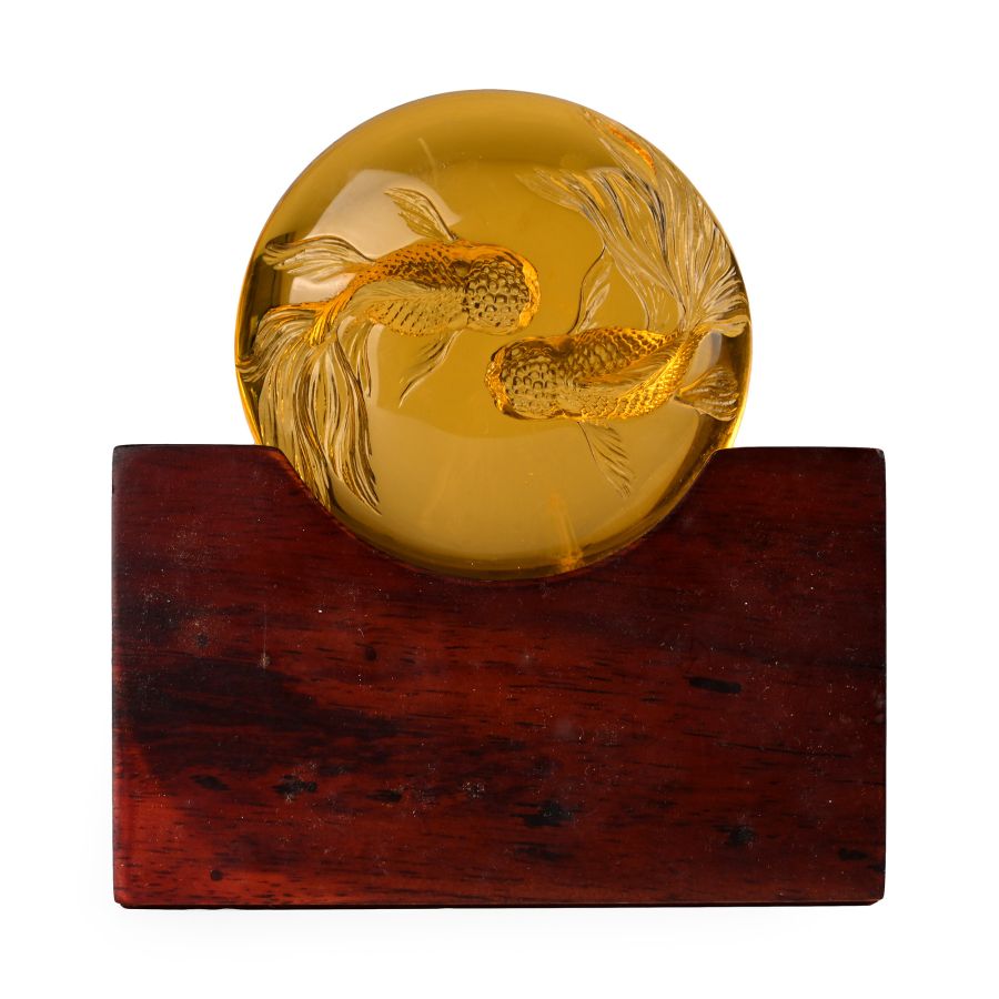 Tittot Amber Glass Art with Fish