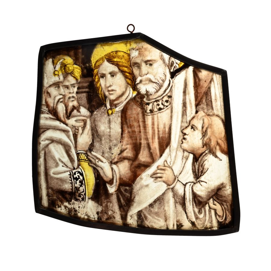 Medieval Stained Glass Panel with Saints