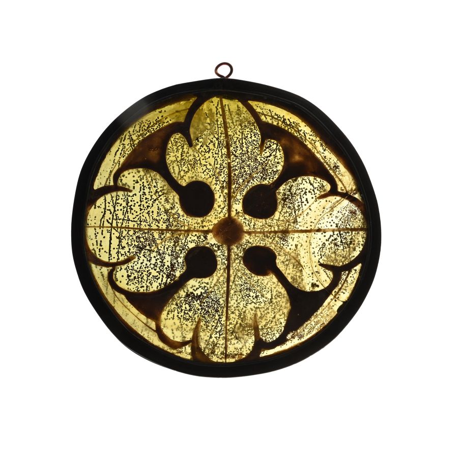 Medieval Stained Glass Panel with Quatrefoil