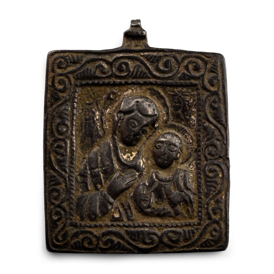 Byzantine Bronze Medallion with the Virgin and Child
