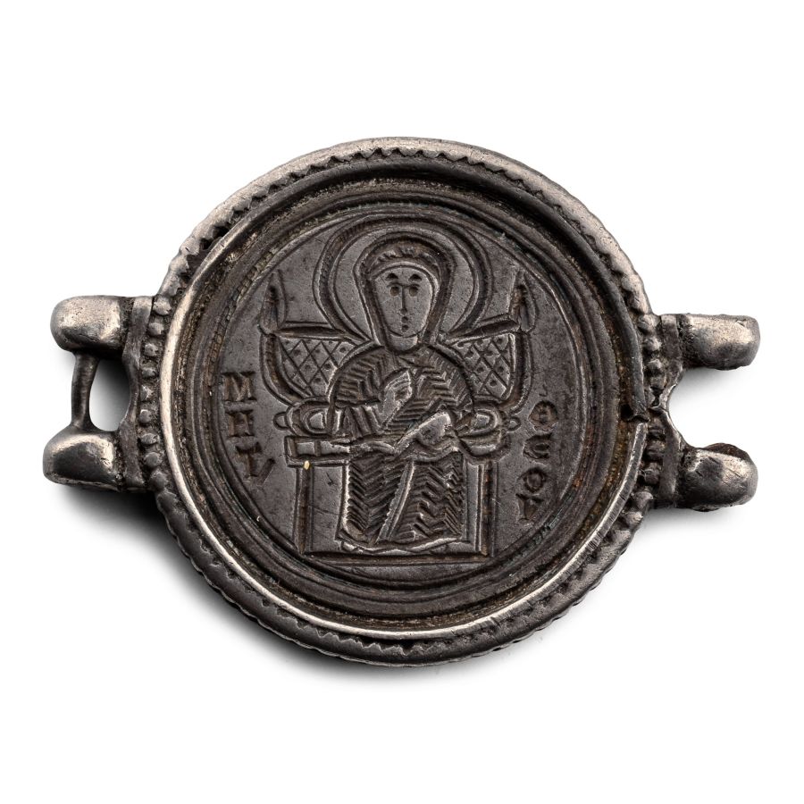 Byzantine Silver Medallion with Christ and the Virgin Mary
