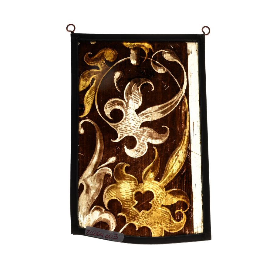 Medieval Stained Glass Panel with Whiplash Foliage Ornament