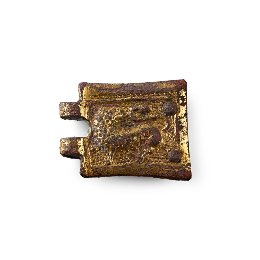 Medieval Gilt Bronze Buckle Plate with Lion
