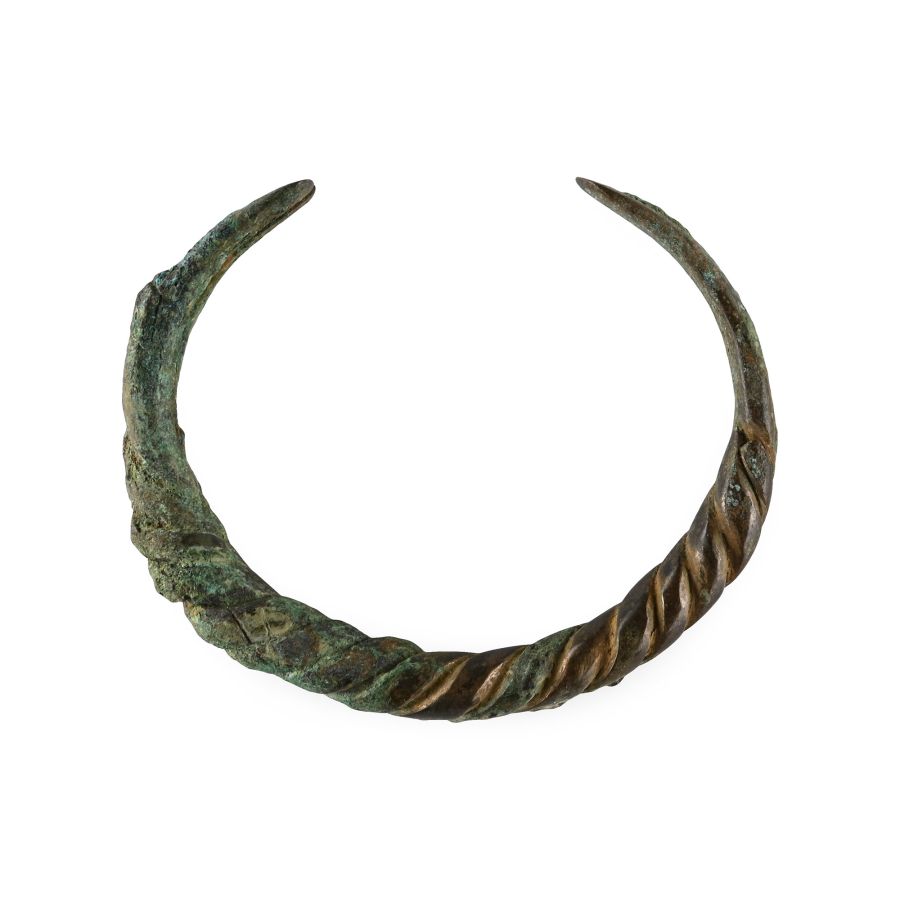 Viking Age Twisted Bronze Bracelet with Hatch-Decorated Terminals