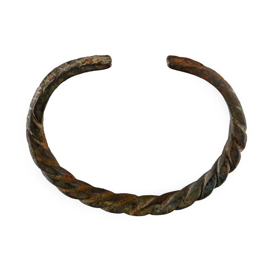 Viking Age Twisted Bronze Bracelet with Hatch-Decorated Terminals
