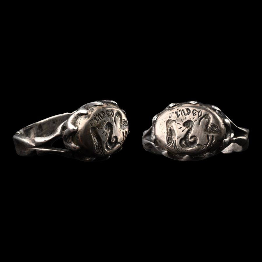 Georgian Silver Ring with Chnoubis Flanked by Ibis and Falcon