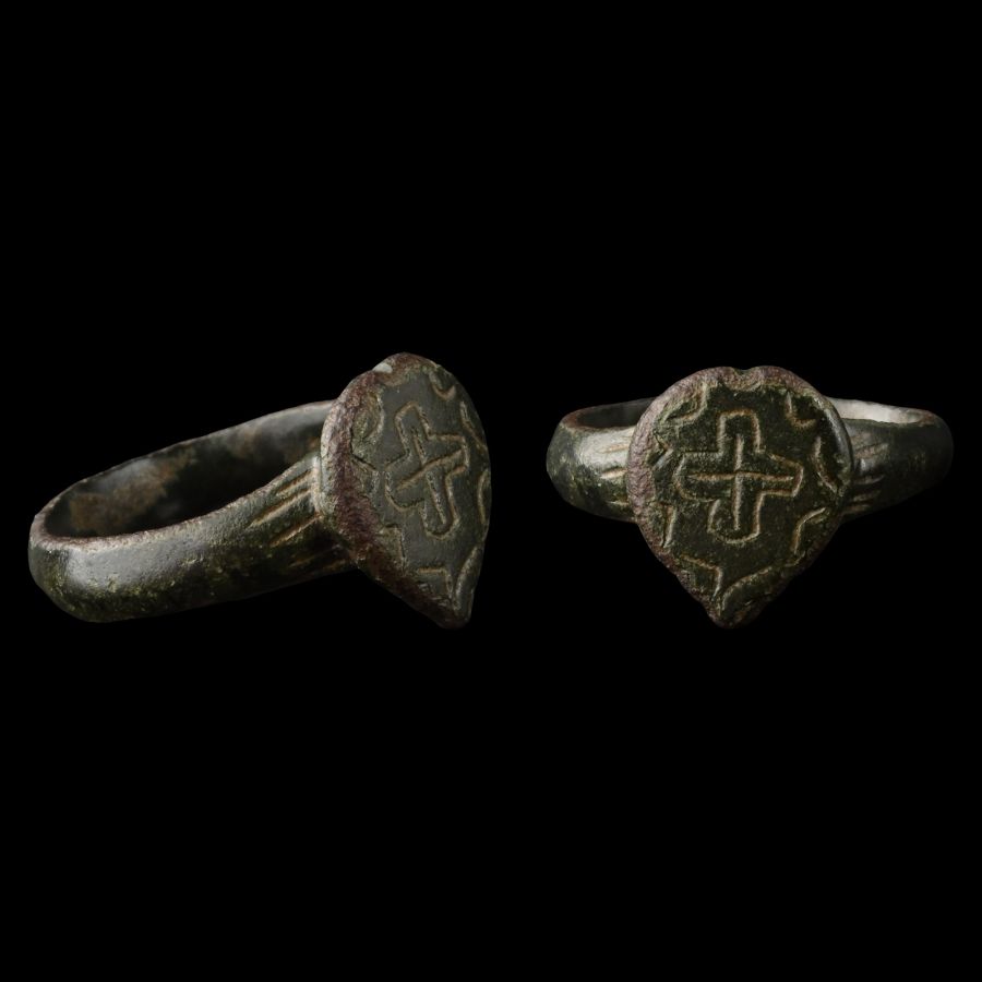 Medieval Bronze Ring with Cross