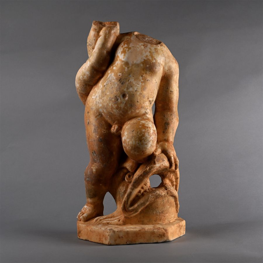 Marble Fountain Sculpture of a Putto Wrestling a Fish