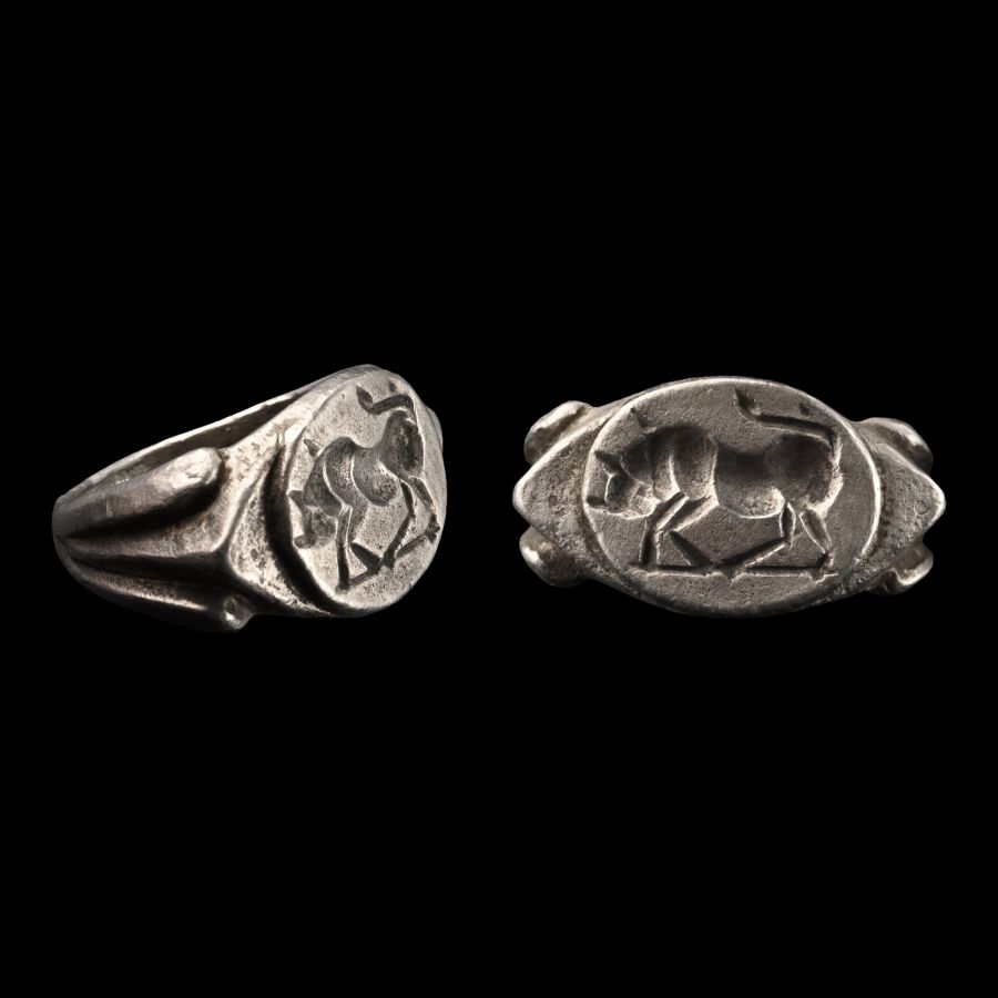 Roman Style Silver Ring with Charging Bull
