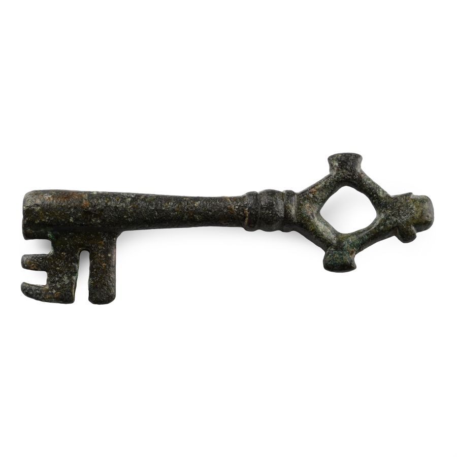 Large Medieval Bronze Door Key with Lozenge Handle