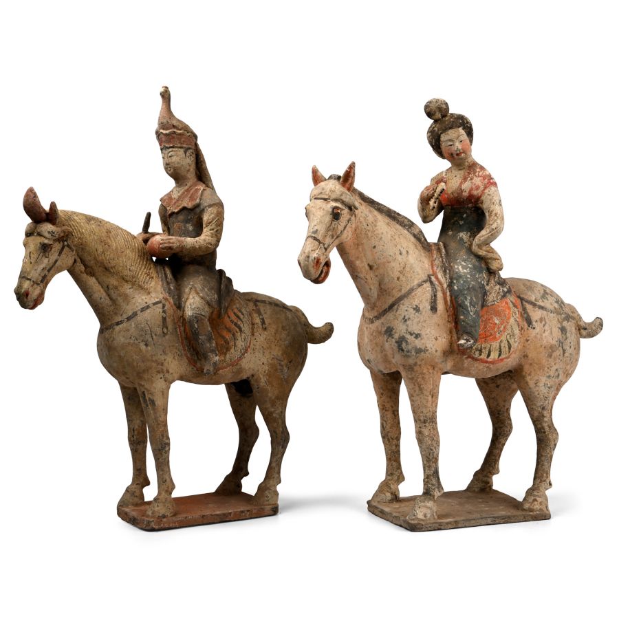 Chinese Tang Terracotta Horse and Rider Pair