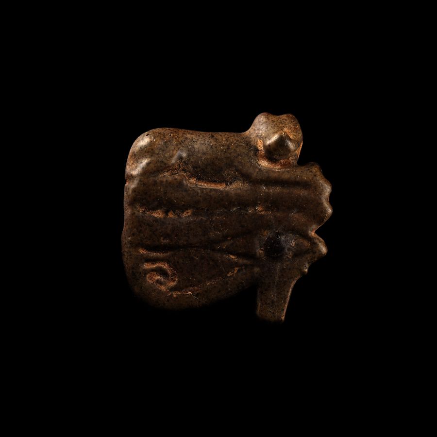 Egyptian Hardstone Eye of Horus with Recumbent Lion
