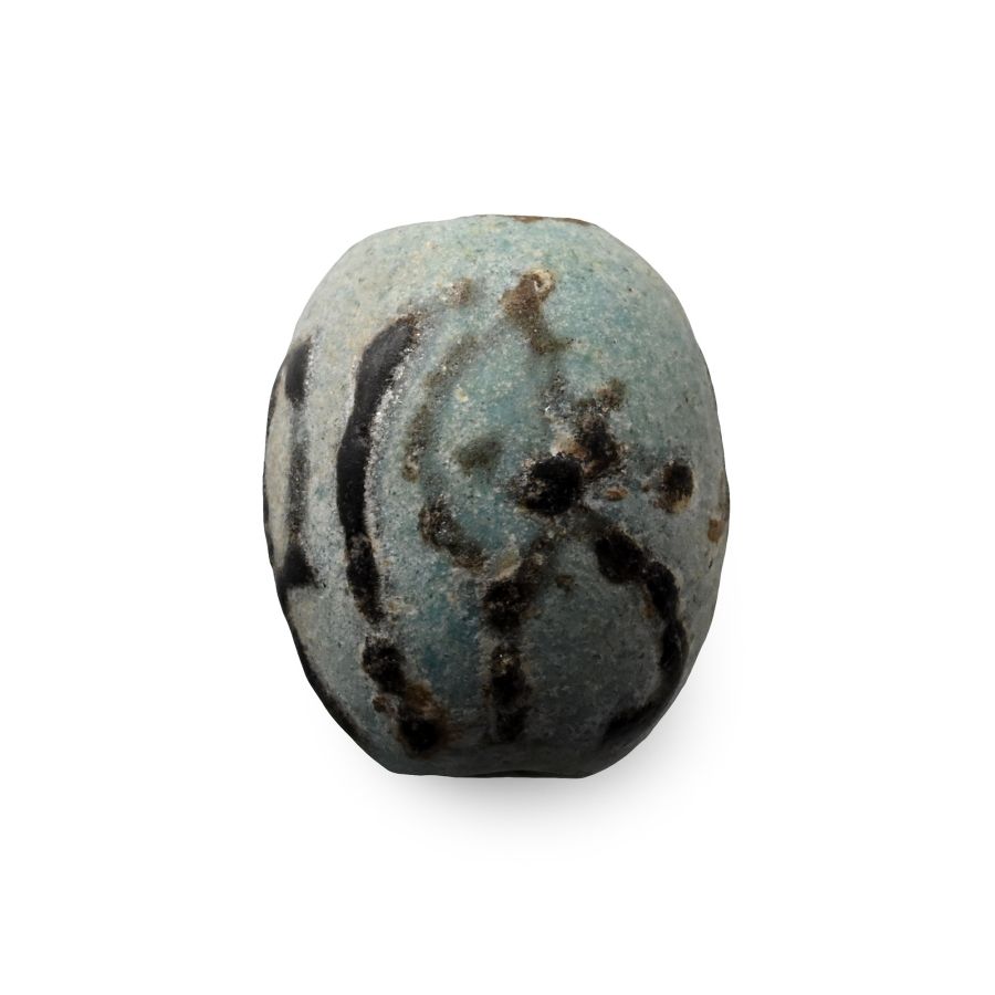 Egyptian Faience Bead with Eye of Horus and Ankh Symbols