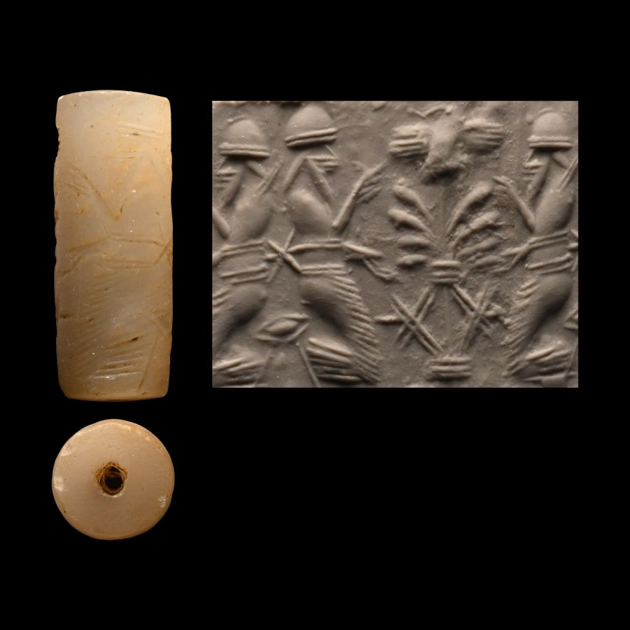 Neo-Assyrian Stone Cylinder Seal with Worship Scene
