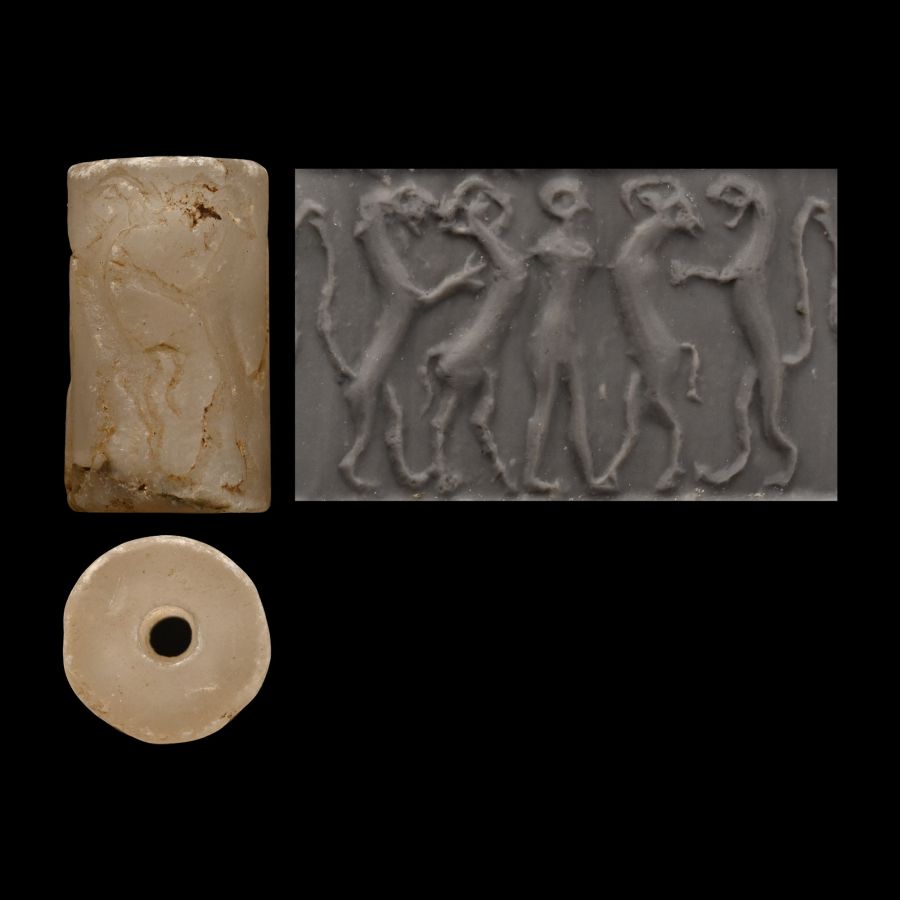 Mesopotamian Stone Cylinder Seal with Divine Hero