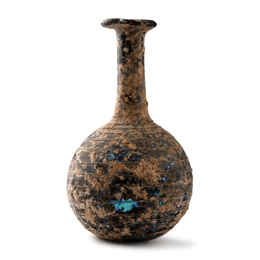 Roman Iridescent Glass Flask with Trailing