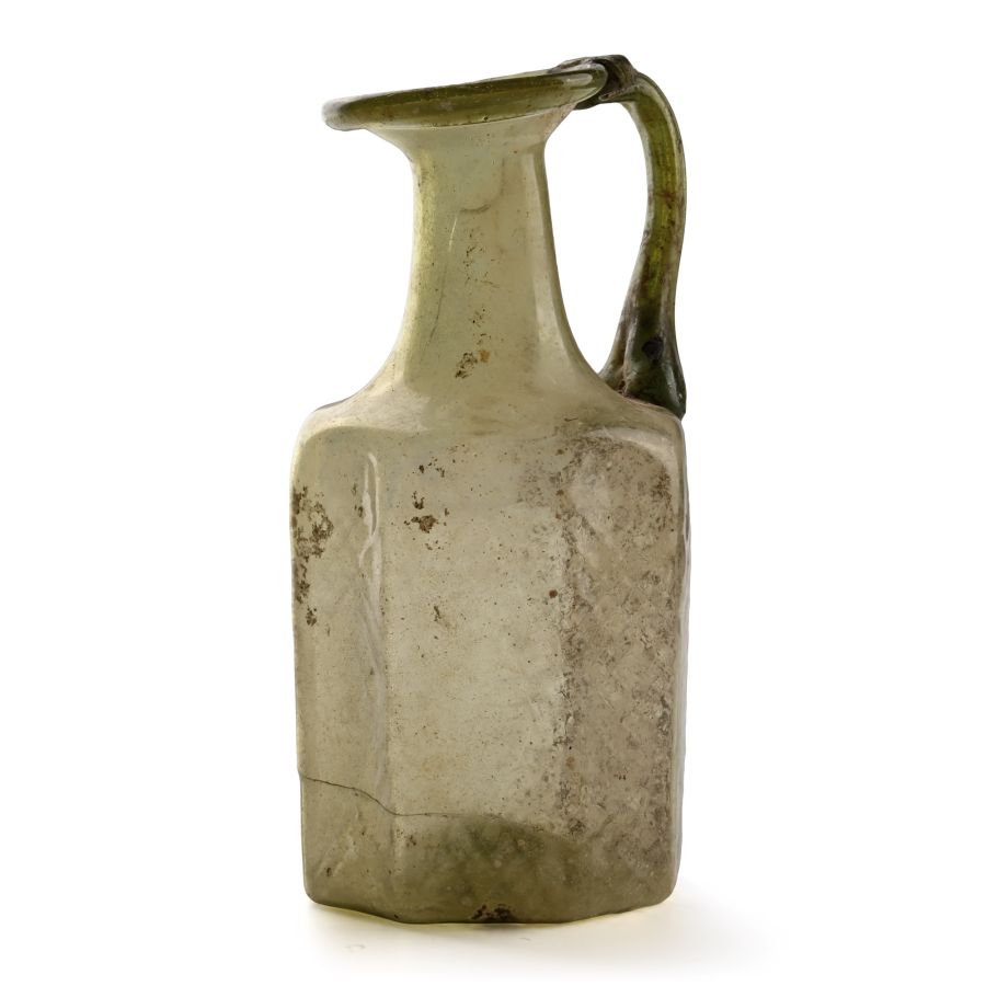 Large Roman Octagonal Glass Flask