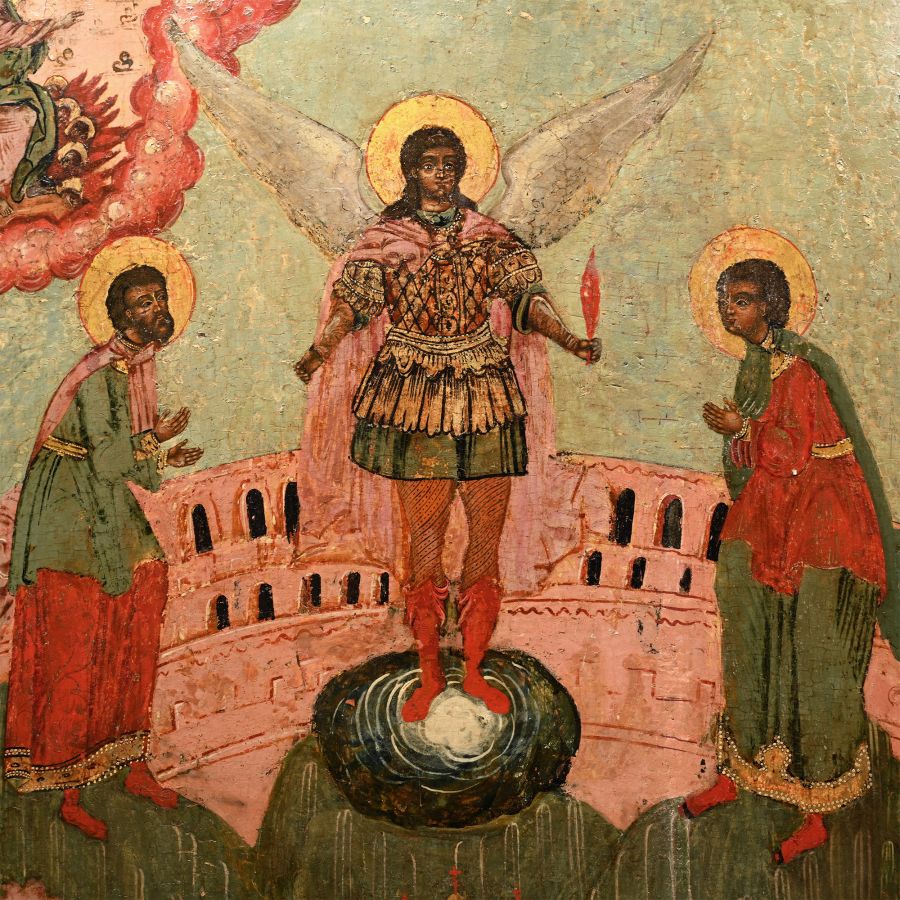 Large Icon of Archangel Michael Flanked by Saints Florus and Laurus