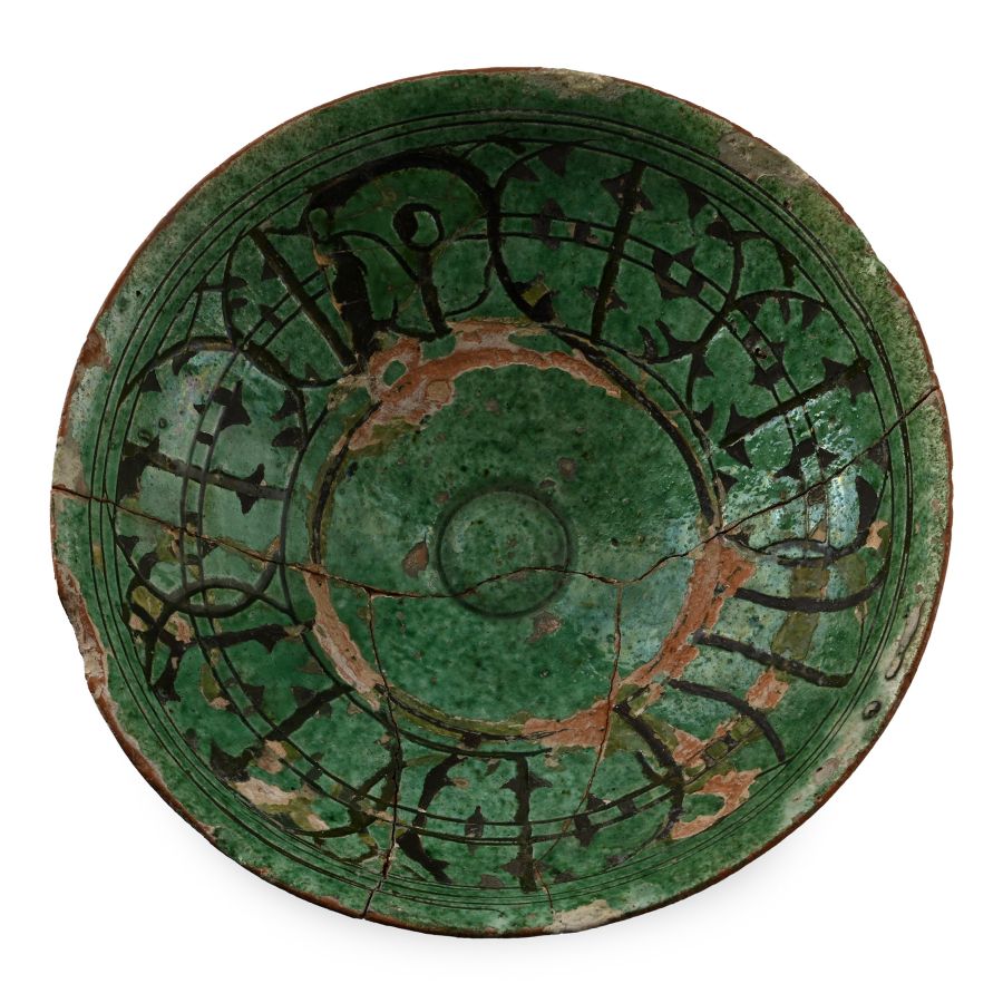 Western Asiatic Green Glazed Bowl with Incised Decoration