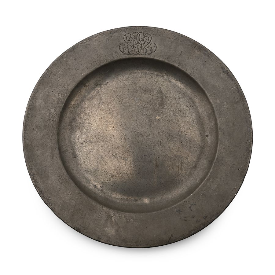 Georgian Pewter Plate with Monogram and Maker's Marks