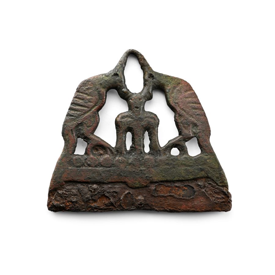 Viking Age Bronze Fire Steel with Odin and Ravens