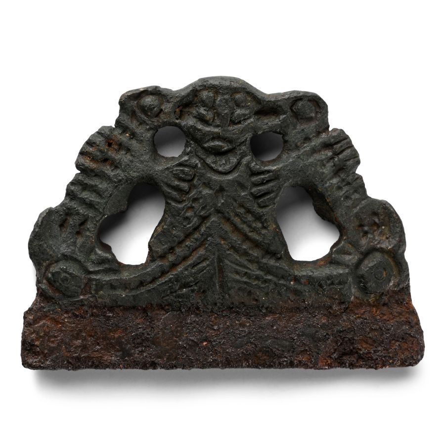 Viking Age Bronze Fire Steel with Figure and Animals