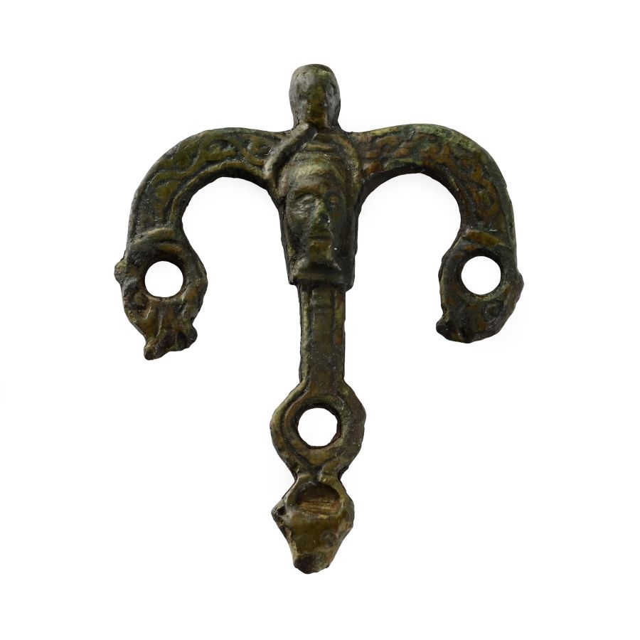 Viking Age Bronze Hanger with Central Mask and Beast Heads