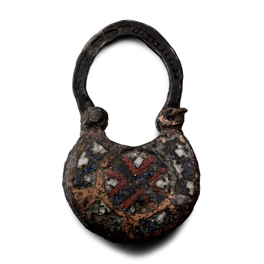 Byzantine Enamelled Bronze Bifacial Temple Ring