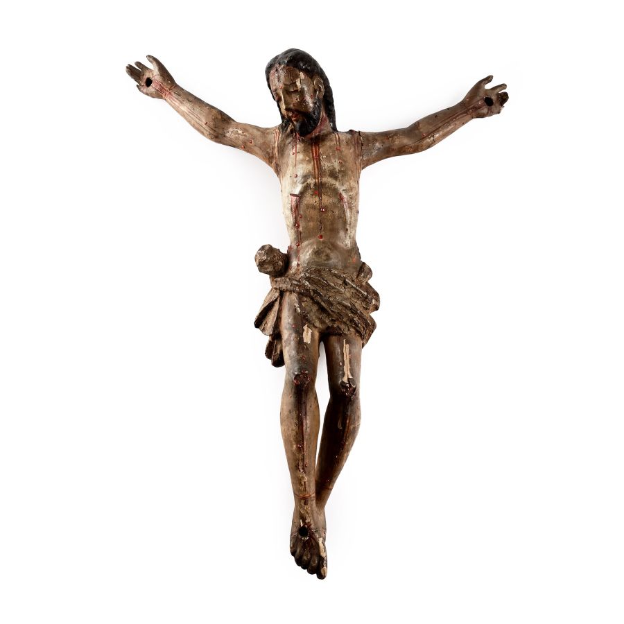 Post Medieval Painted Wooden Figure of Christ