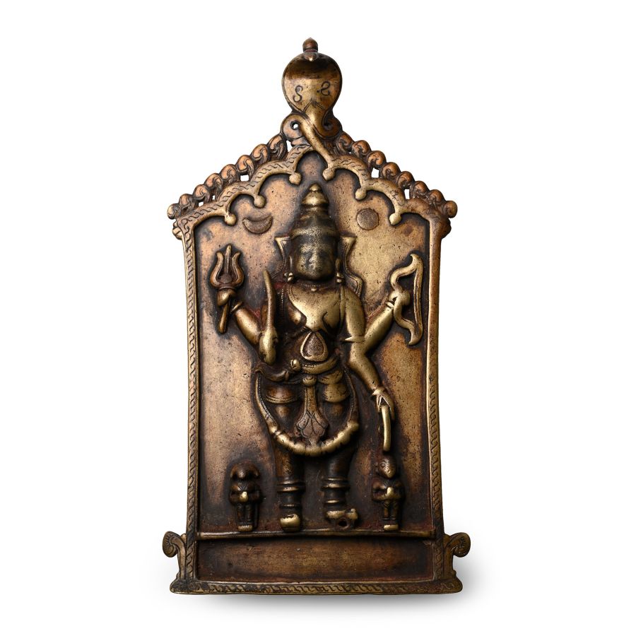 Copper-Alloy Devotional Plaque with Standing Virabhadra