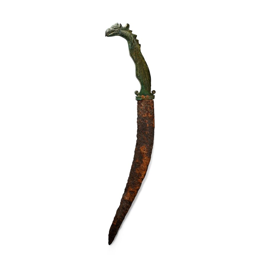 Roman Iron Sickle-Dagger with Bronze Handle