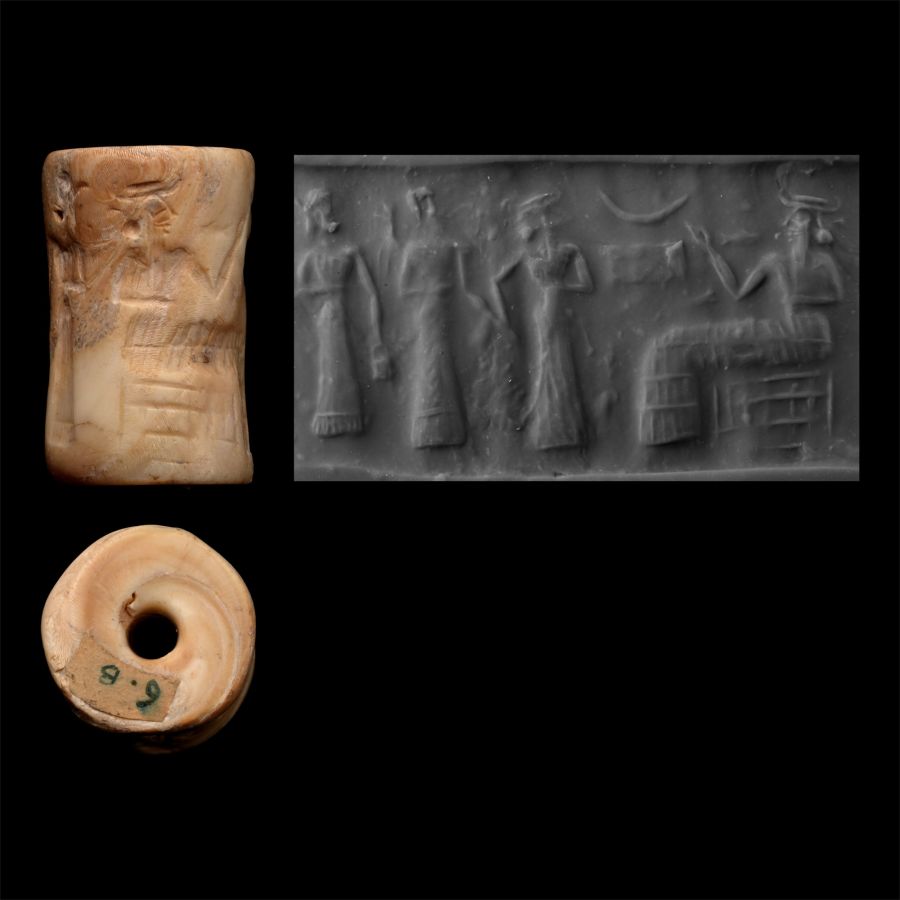 Early Akkadian Shell Cylinder Seal with Presentation Scene