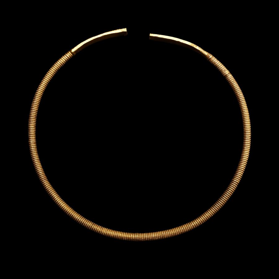 Thracian Gold Clad Ribbed Torc with Decorated Terminals