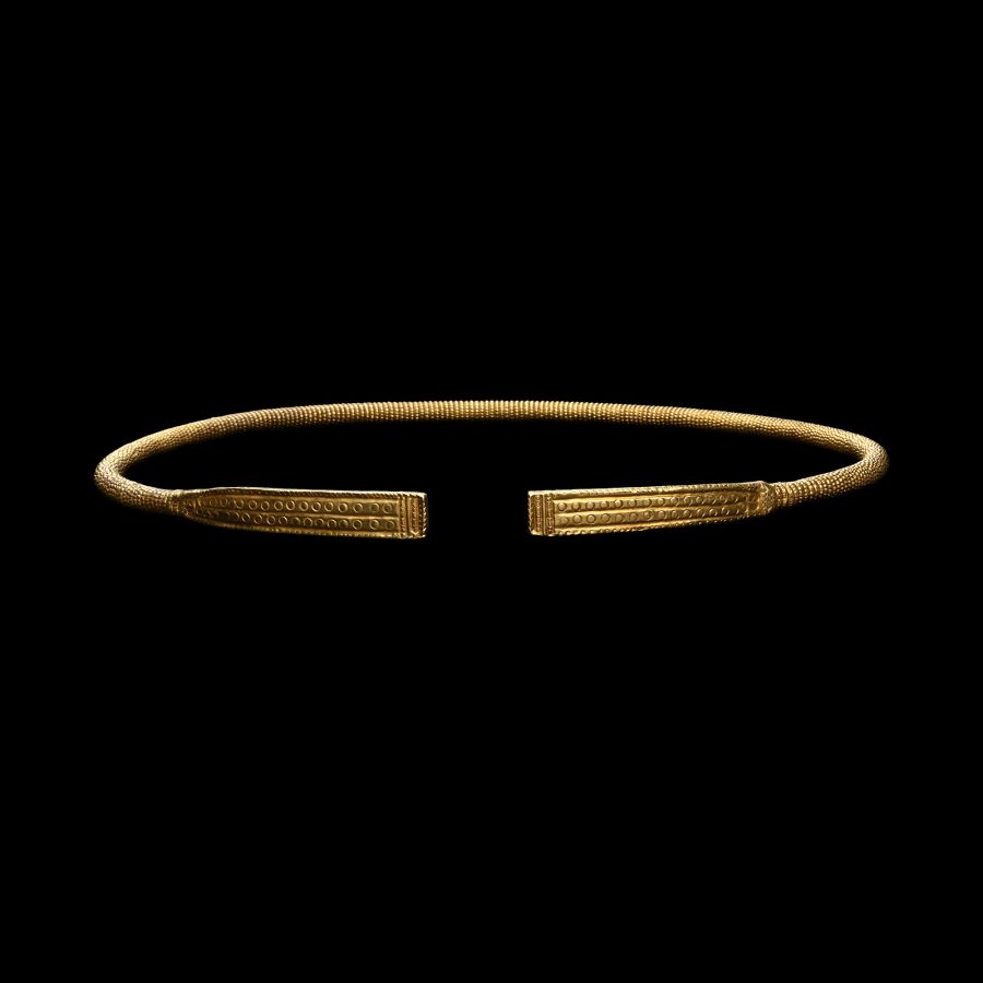 Thracian Gold Clad Ribbed Torc with Decorated Terminals