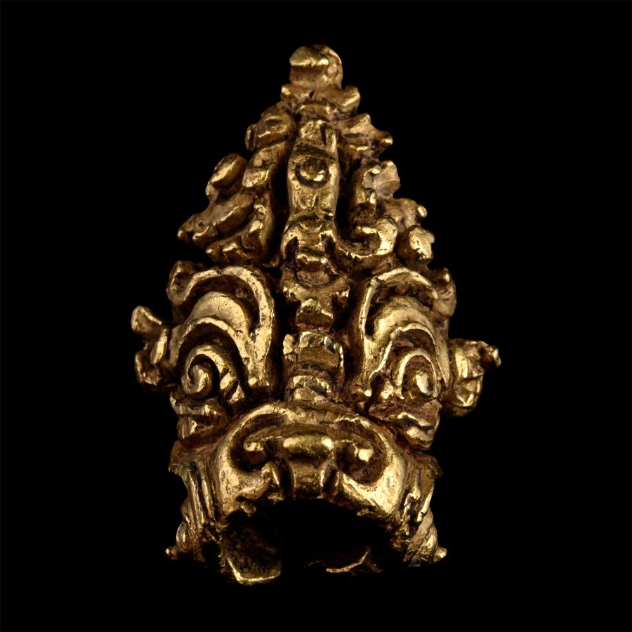 Late Gupta Gold Hair Ring with Makara Mask