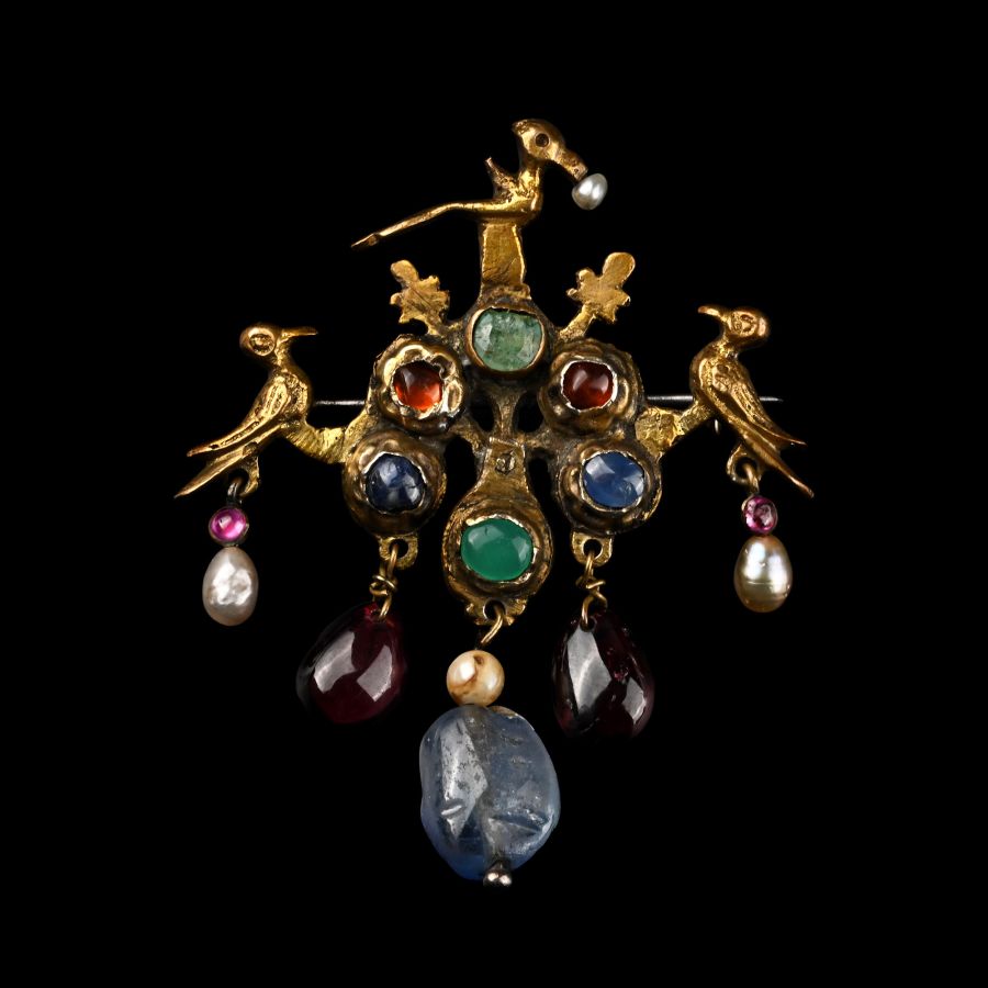 Silver-Gilt Brooch with Inset Gemstones