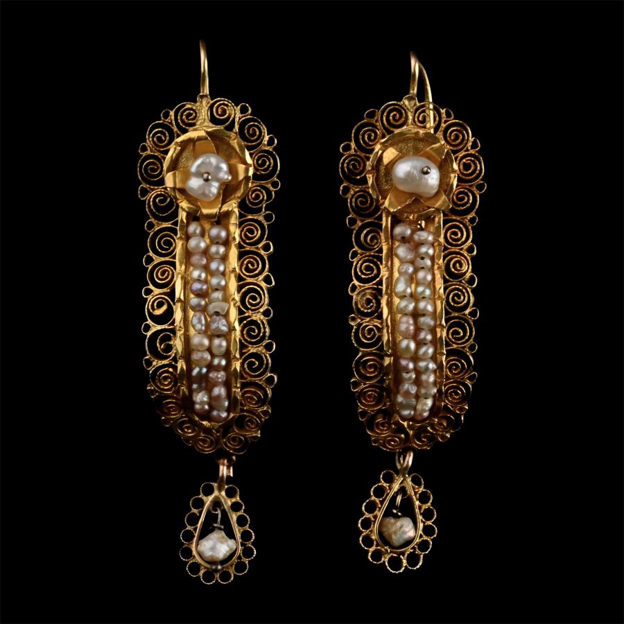 Sicilian Gold Earrings with Pearls