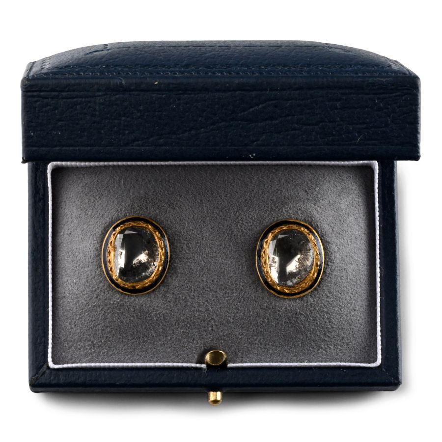 Large Indian Diamond Earrings with Enamel